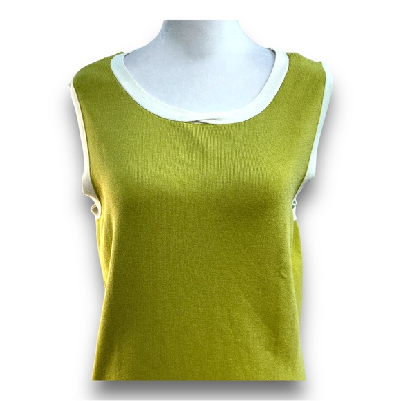 CHARTER CLUB Vintage Y2K Olive green white trim cardigan and tank top SZ L - Picture 6 of 16